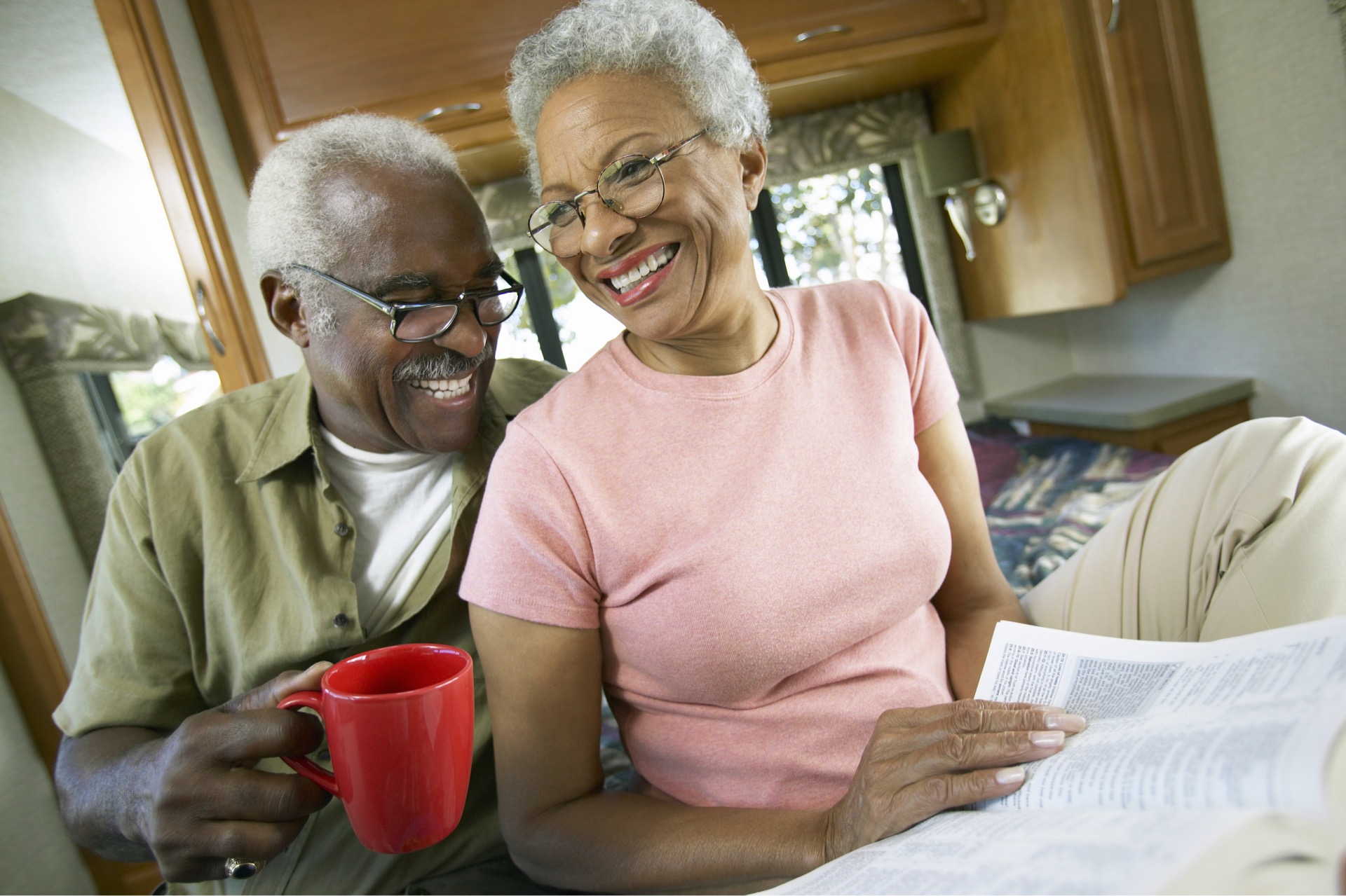 Two adults enjoying coffee.